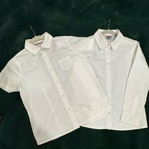 Girls Long and Short Sleeve White Button-Down 2 Classic School Shirts Size 10-12